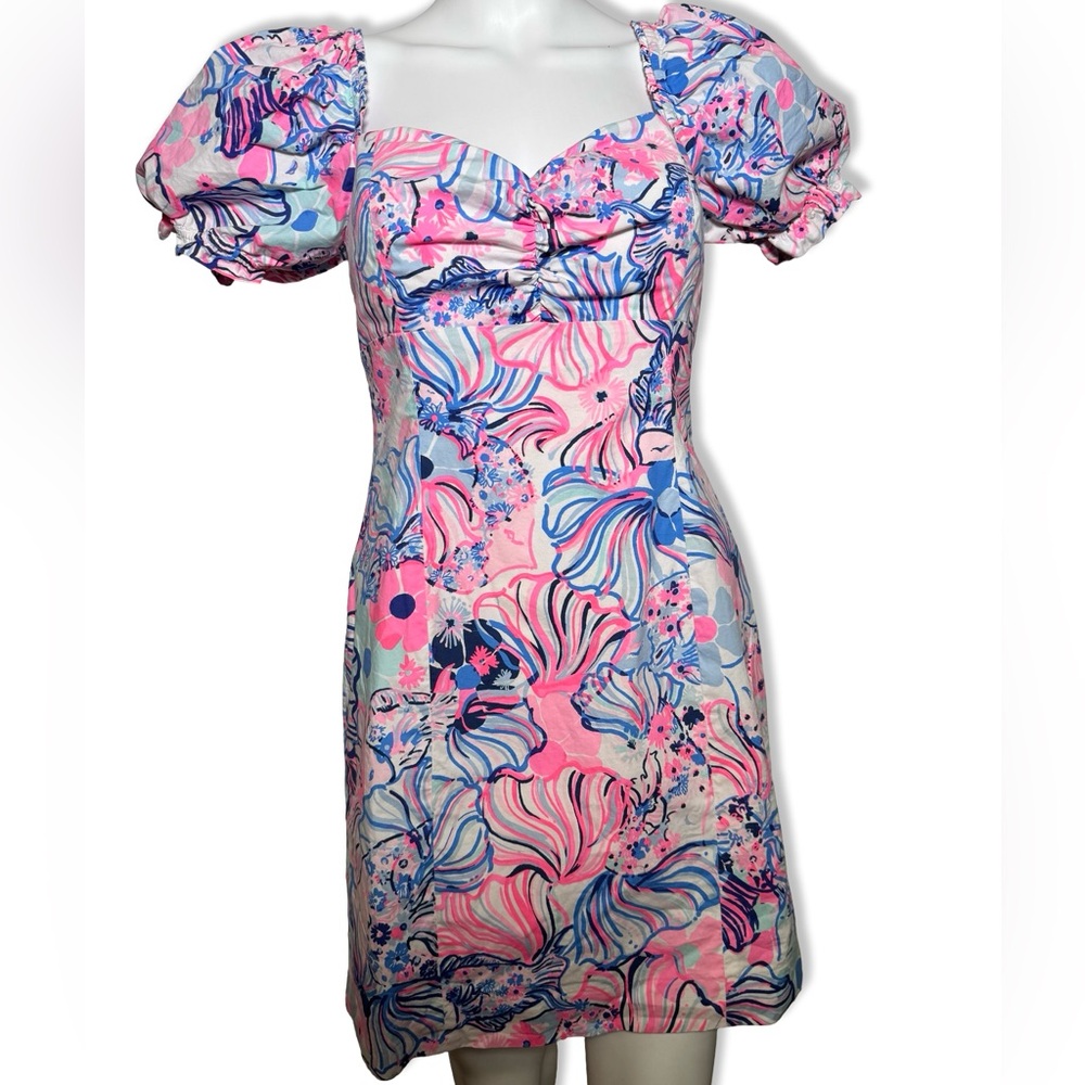 Lilly Pulitzer Keisha Stretch Dress Pink Blue White Make a Splash Sz 6 Printed